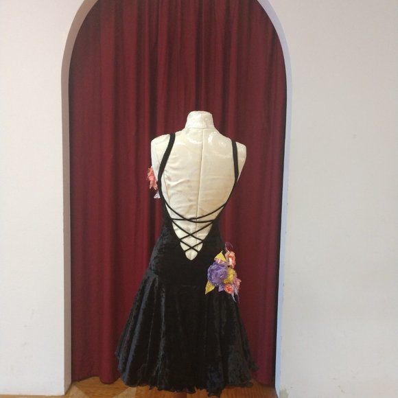 Black Floral Latin Rhythm Dress - Picture 3 of 4